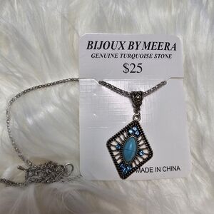 Blue‎ and Silver Geometric Pendant Necklace by